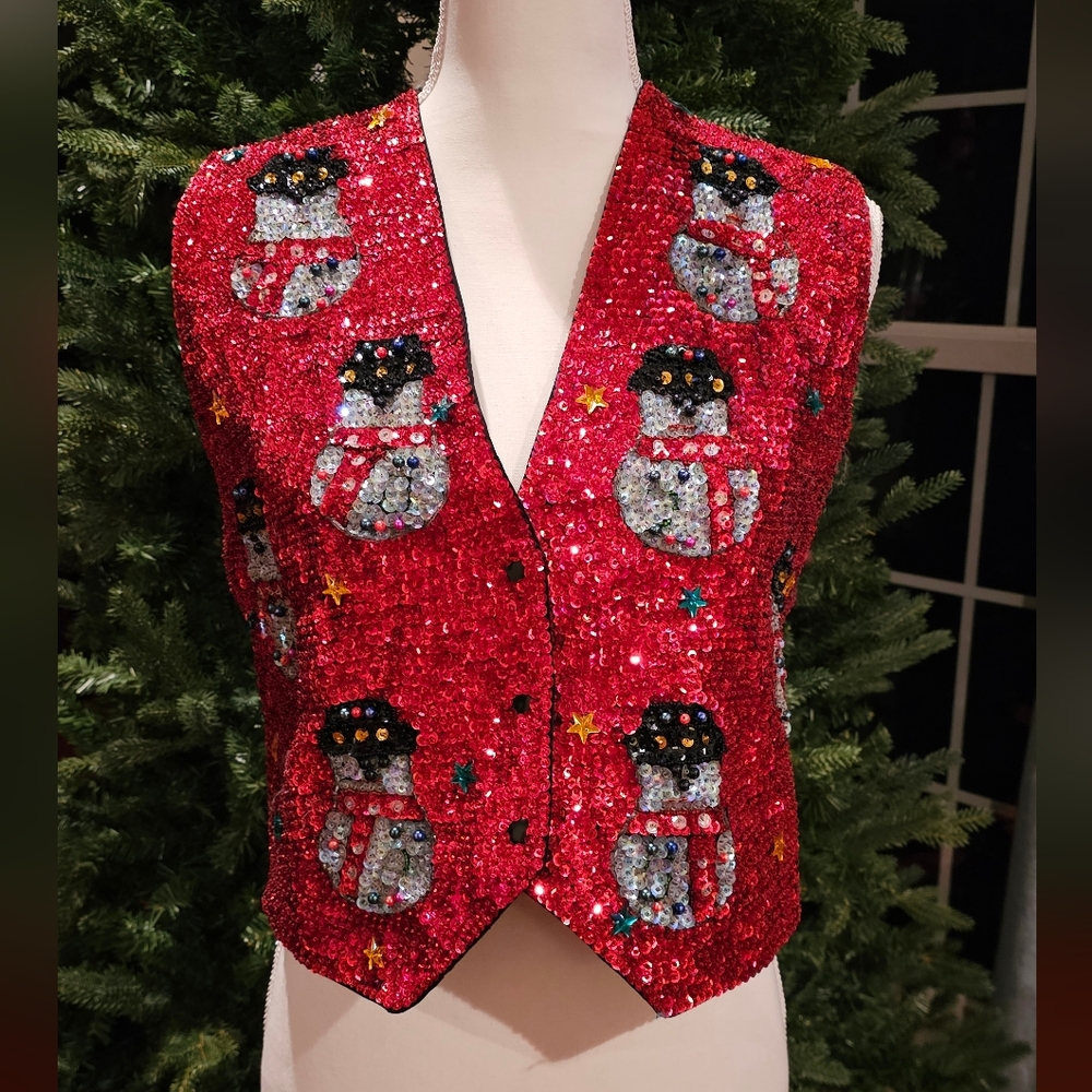Sequined Christmas Snowman Vest size Medium